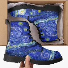 Load image into Gallery viewer, Van Gogh Starry Night Vegan Leather Combat Boots (JPREGVGS)
