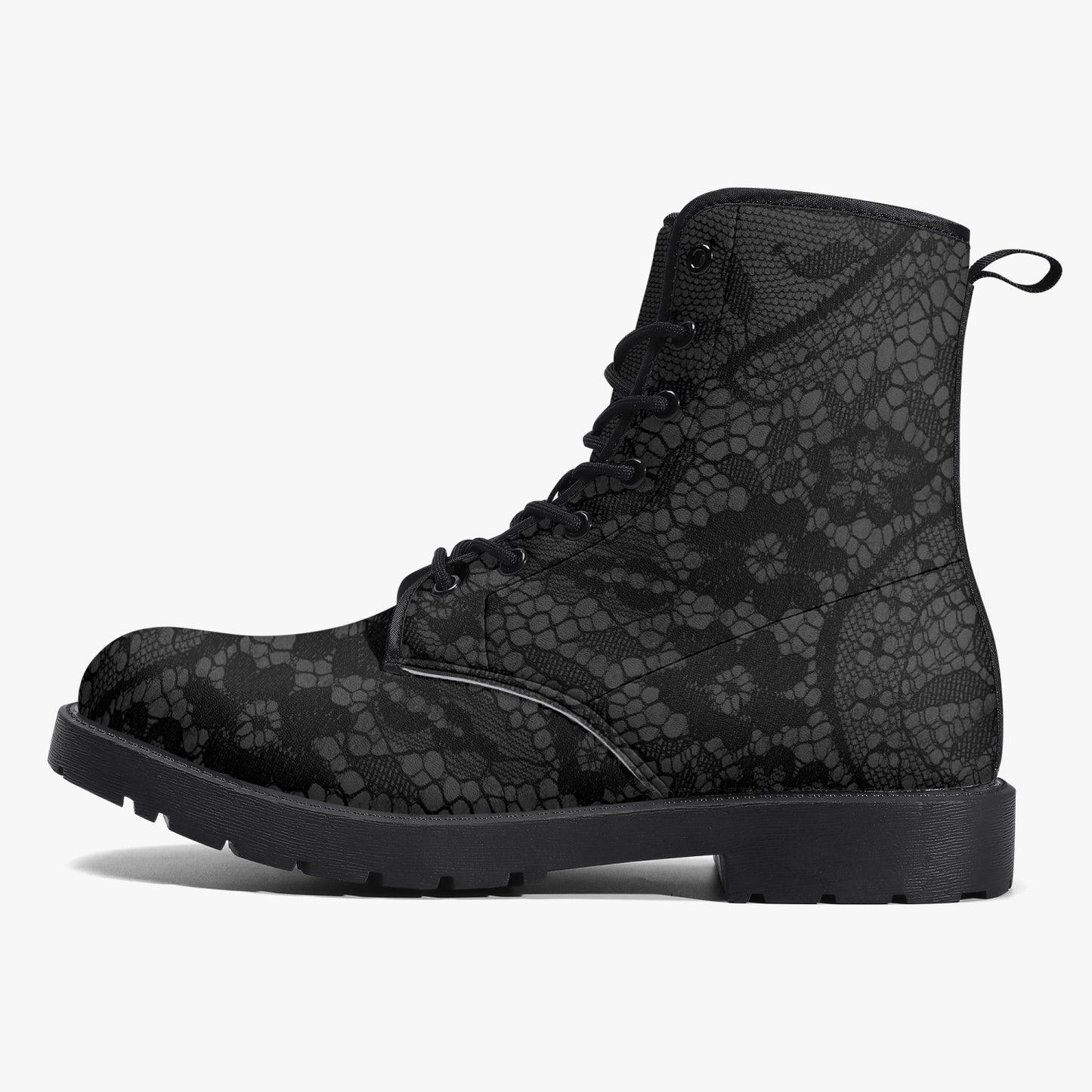 Gothic Grey and Black Lace Vegan leather Combat Boots - Vegan Leather Goth Boots (JPREG81)
