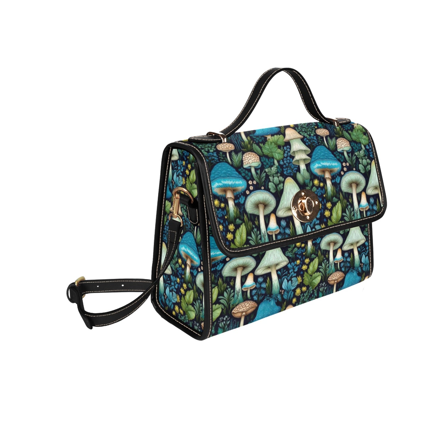 Mushroomcore Shoulder Satchel - Blue and Green Mushroom Bag (AMUSHSATCH2)