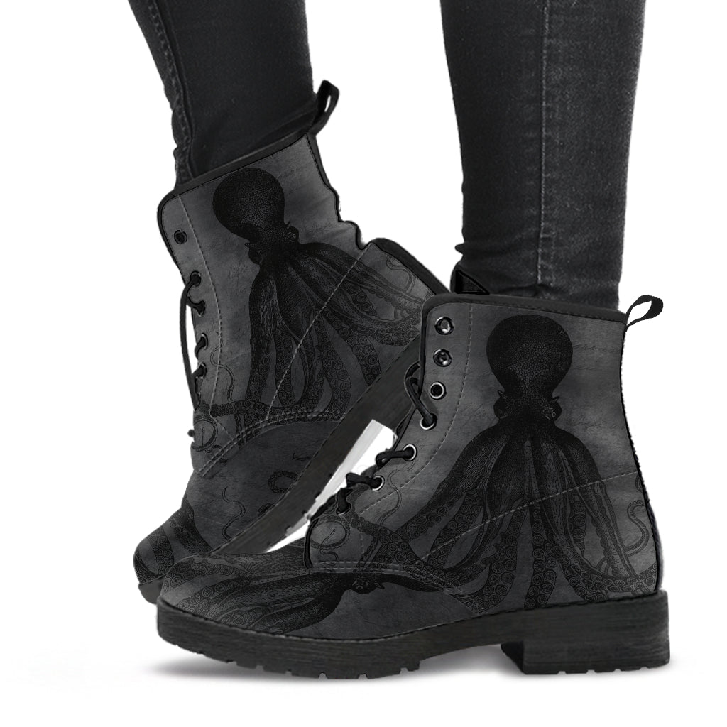 Cthullu Steampunk Vegan Leather Combat Boots (REG62a)