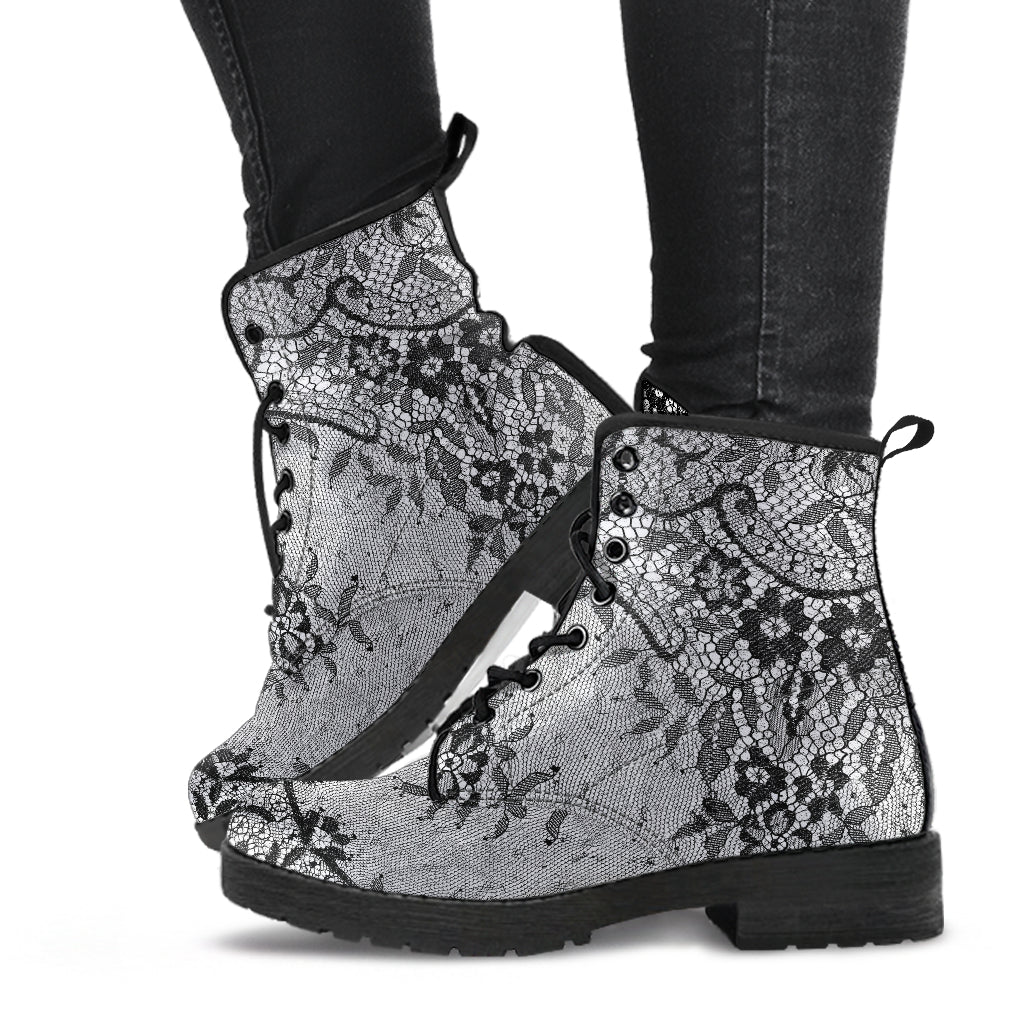 White Boots with a black lace print (REG35)