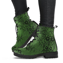 Load image into Gallery viewer, Green with Black Lace Vegan Leather Combat Boots (REG21)
