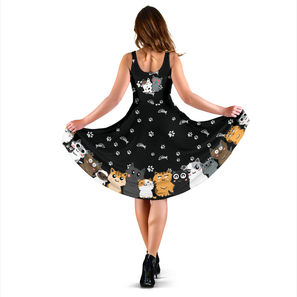 Cute Kitty Cats Sun Dress with Pockets - Cat Lover Summer Party Dress (DRCAT1)