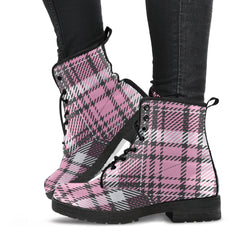 Pink Tartan Lace Up Combat Boots (RE101)