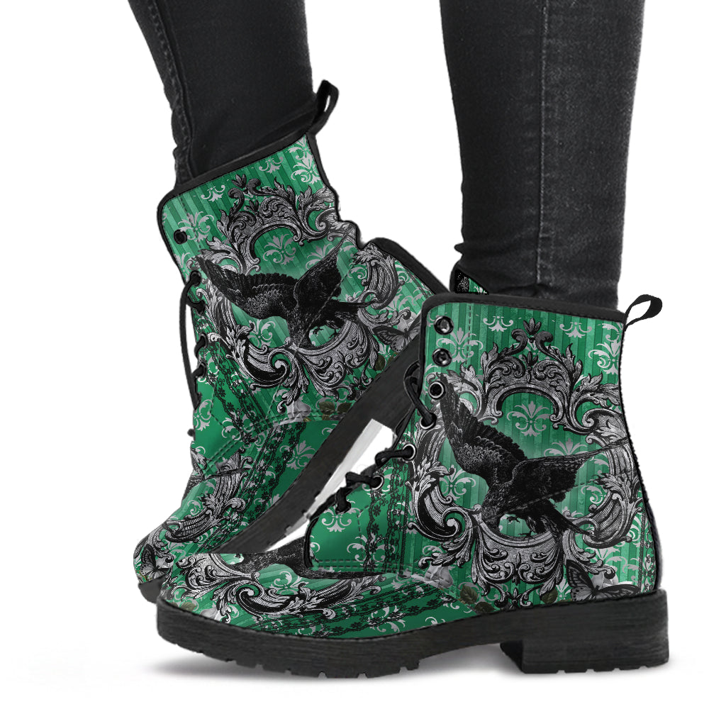 Gothic Raven Green Vegan Leather Combat Boots (REG60))