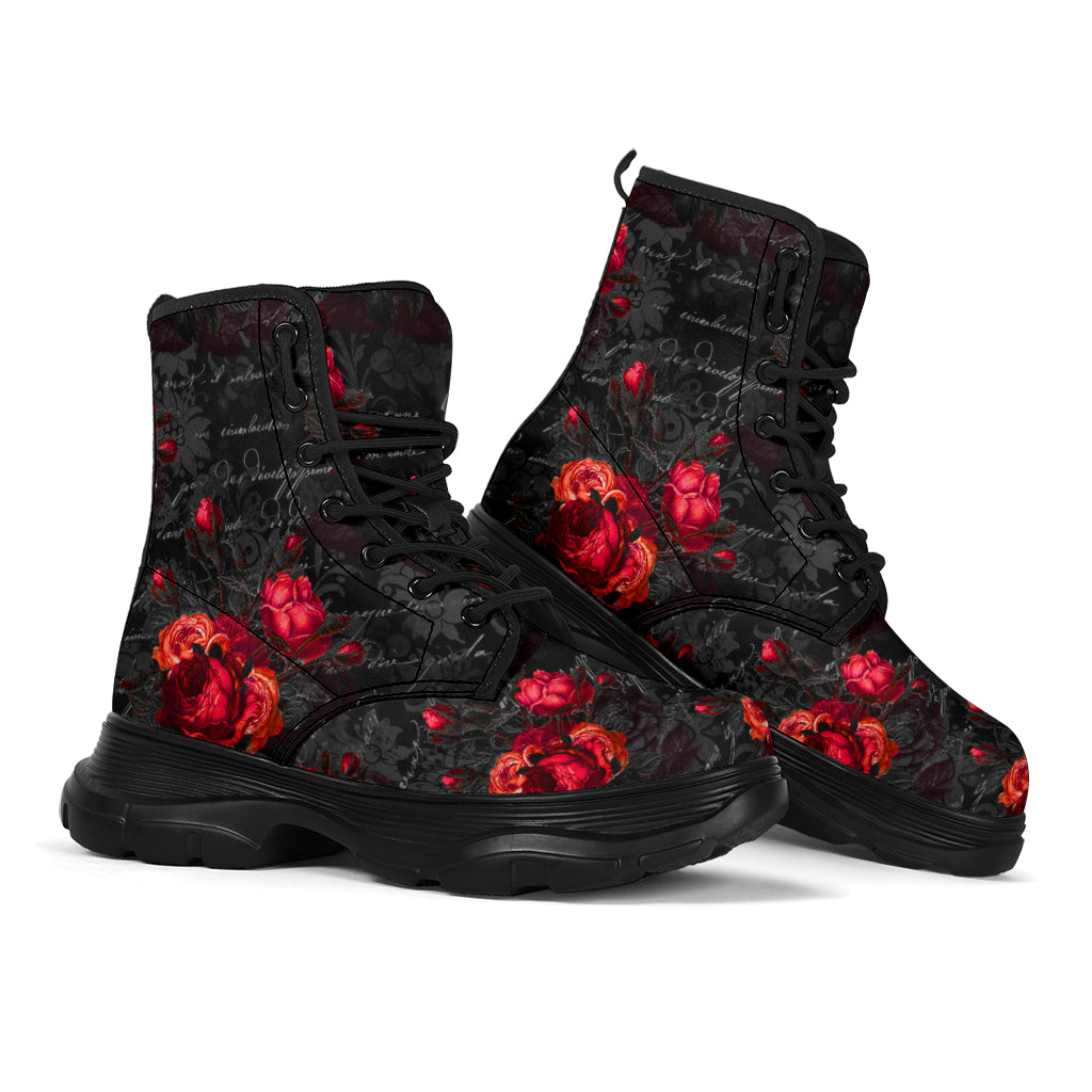 Red Roses and Writing Chunky Boots (REG45)