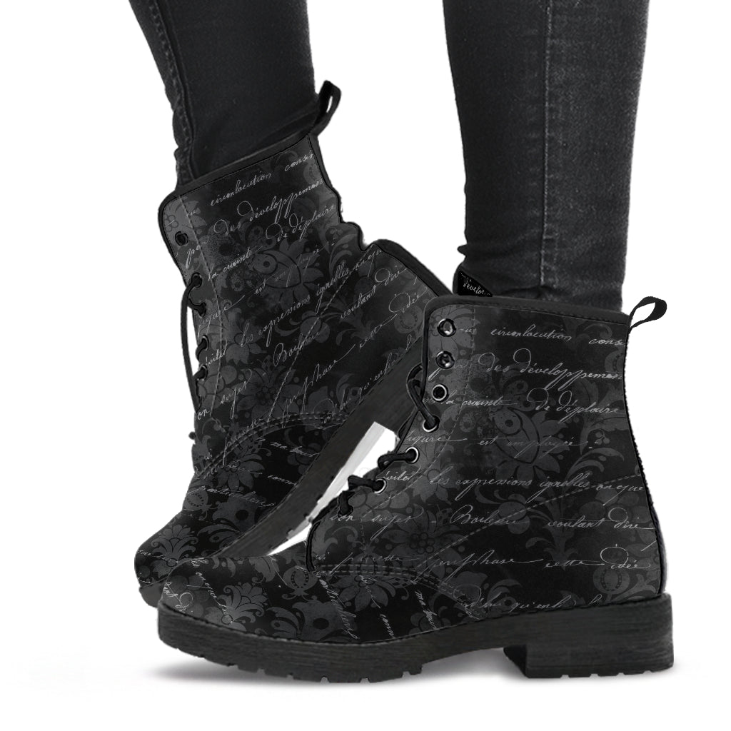 Gothic Writing Vegan Leather Combat Boots (REG47)