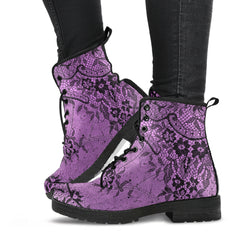 Pink and Black Lace Lace Up Combat Boots (REG23)