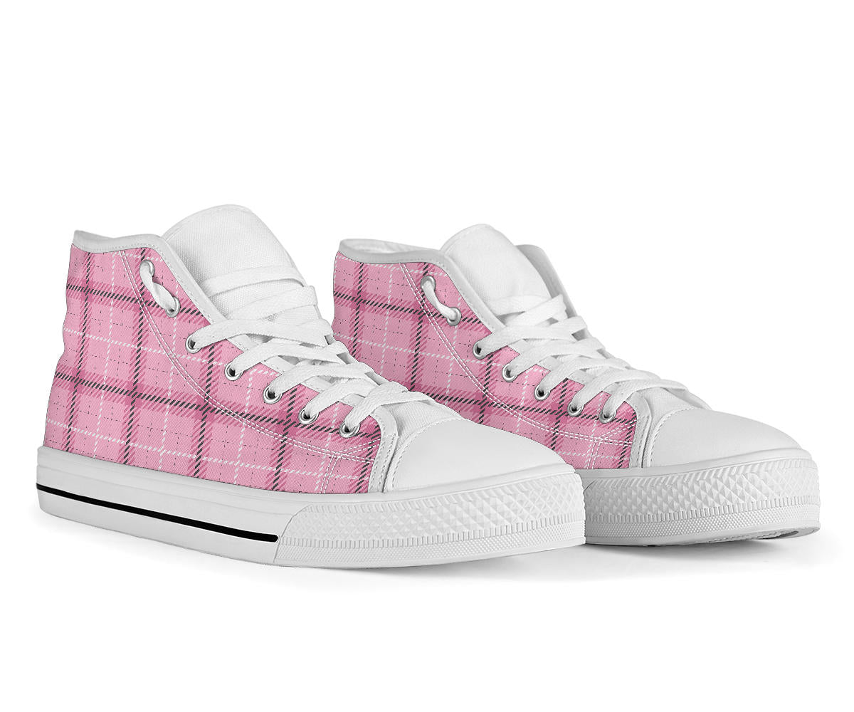 Pink Tartan Black Sole High top Sneakers (EL24)