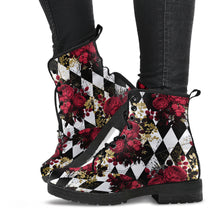 Load image into Gallery viewer, Gothic Roses and Diamonds Vegan leather Combat Boots - Vegan Leather Gothic Rose Boots(REG13)
