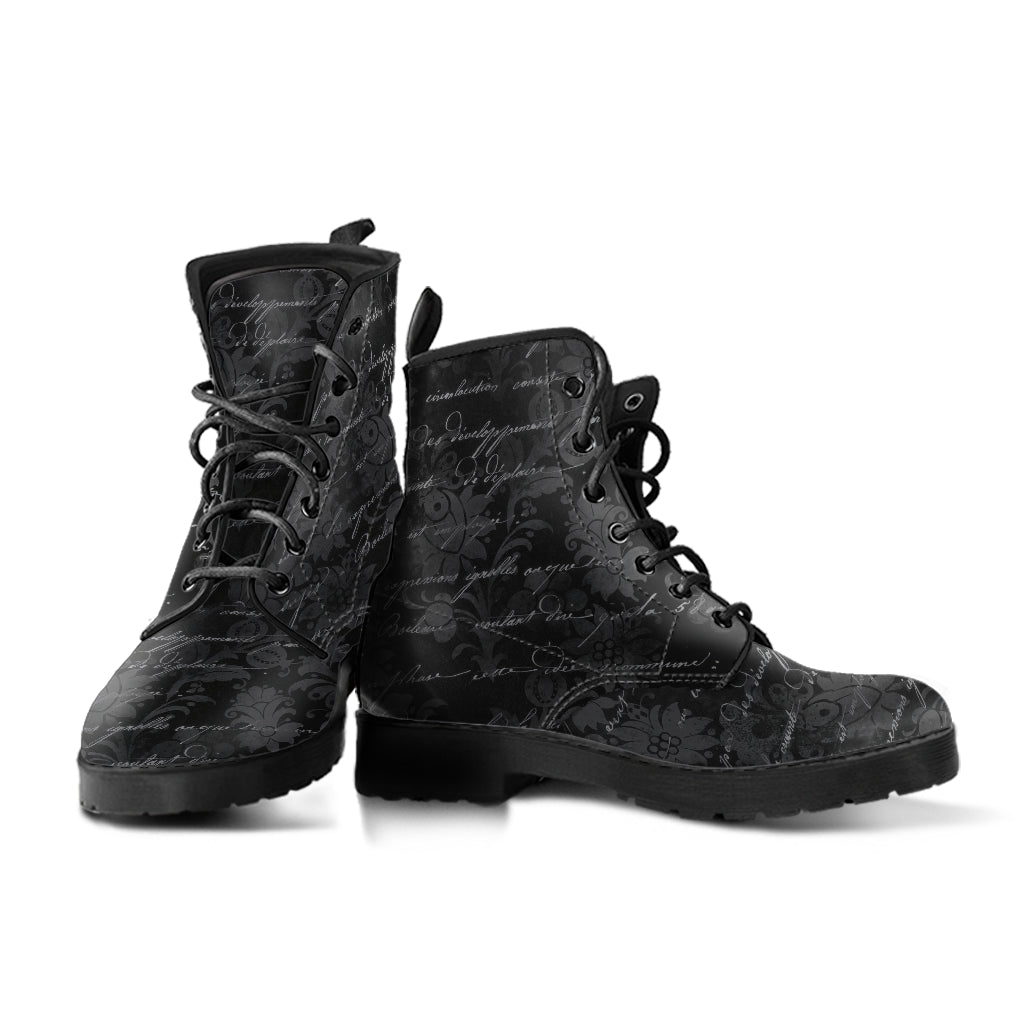 Gothic Writing Vegan Leather Combat Boots (REG47)