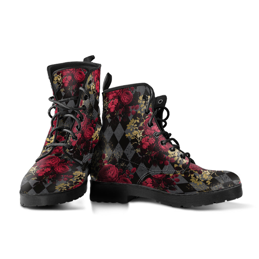 Gothic Roses and Diamonds - Harlequin and Roses Goth Boots (REG2)