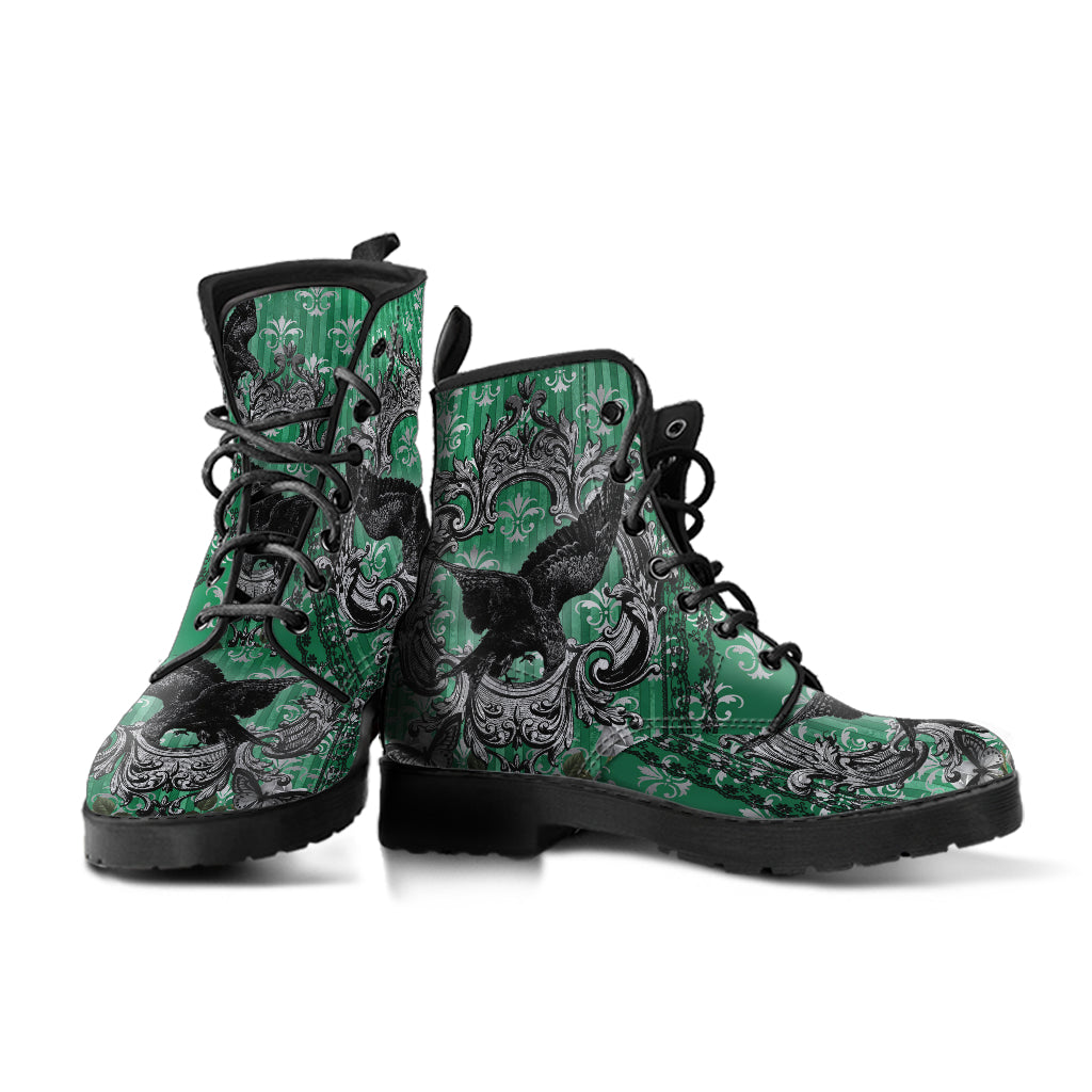 Gothic Raven Green Vegan Leather Combat Boots (REG60))