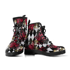 Gothic Roses and Diamonds Lace Up Combat Boots - Gothic Rose Boots(REG13)