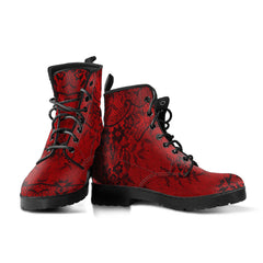 Red and Black Lace Print Lace Up Combat Boots (REG 25)