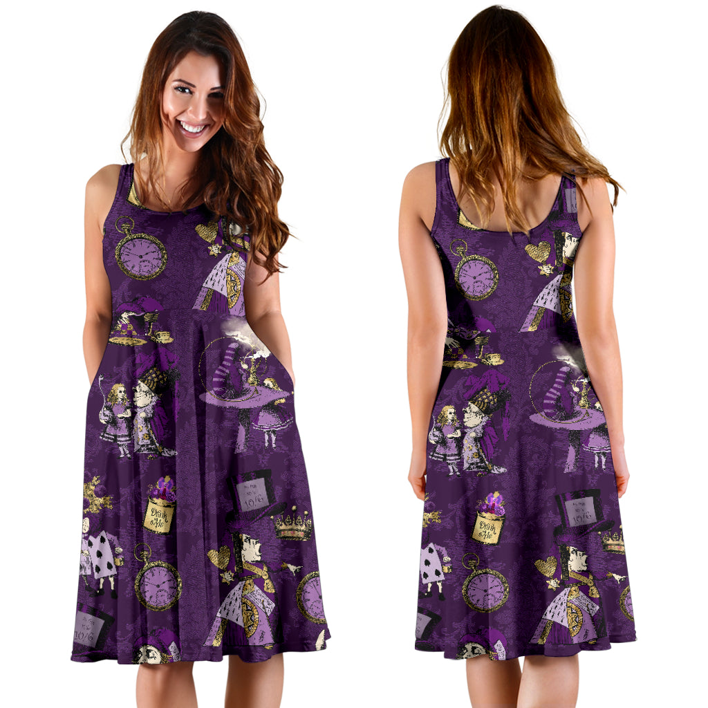 Alice in Wonderland Sun Dress with pockets - Purple Alice Summer Party Dress (DRA5)