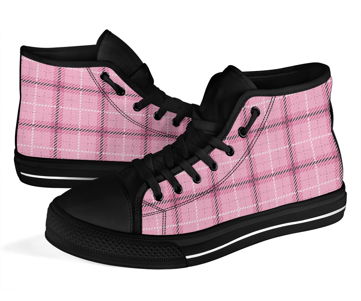 Pink Tartan Black Sole High top Sneakers (EL24)