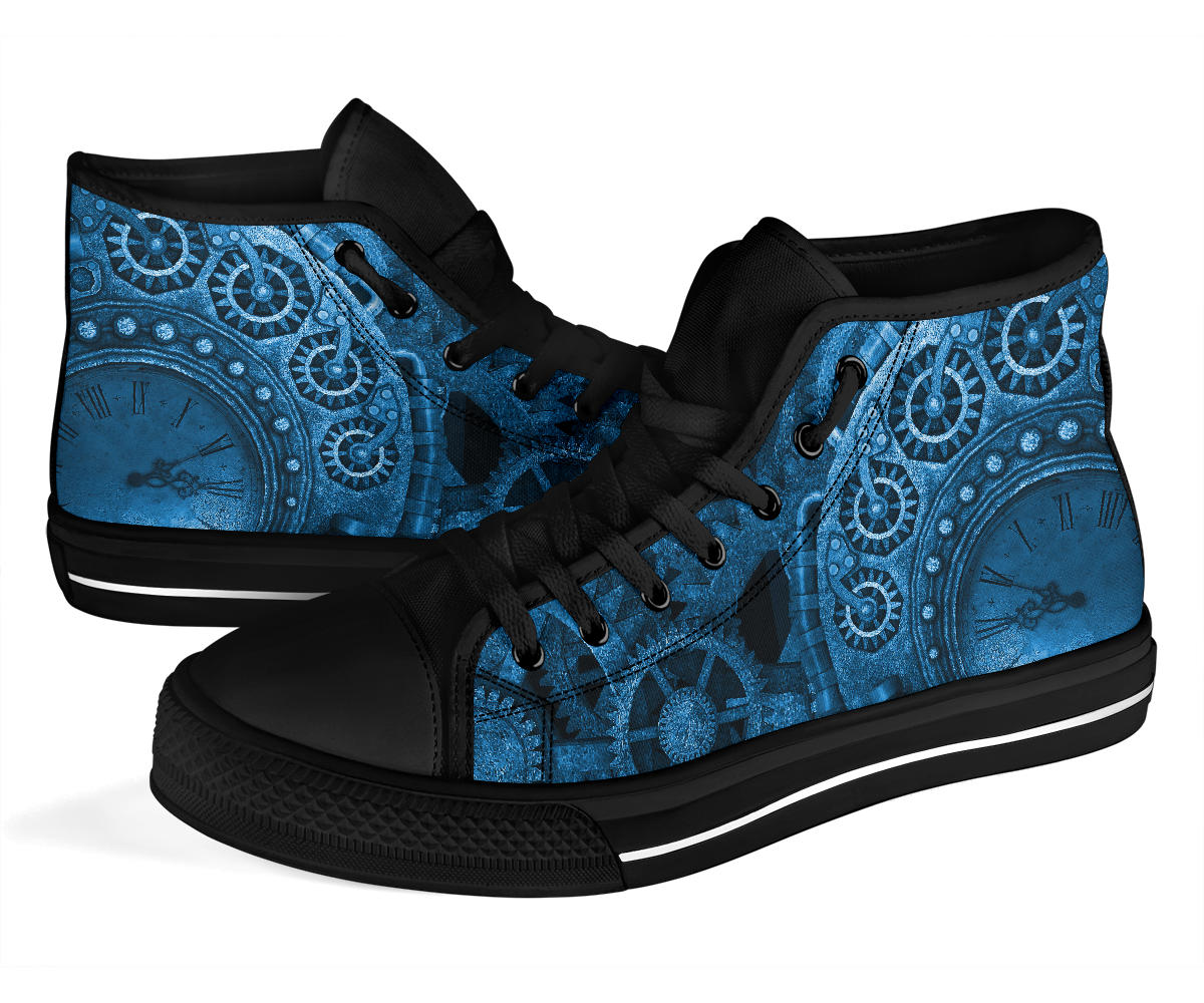 Bright Blue Steampunk Clockwork Hi Top Sneakers (SNSTEAM2)
