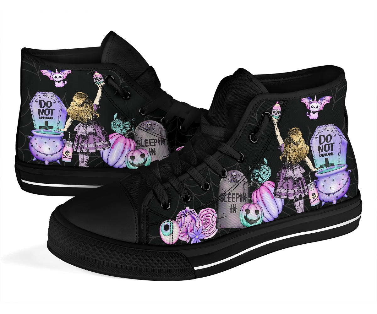 Hi Top Sneakers, Pastel Goth Alice in Wonderland Spiderweb Halloween Sneakers (SNPGA2)