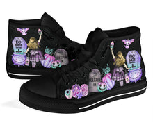 Load image into Gallery viewer, Hi Top Sneakers, Pastel Goth Alice in Wonderland Spiderweb Halloween Sneakers (SNPGA2)
