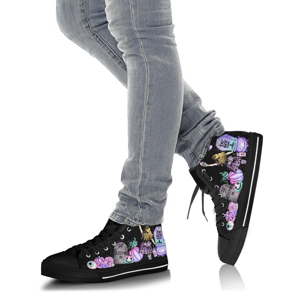 Hi Top Sneakers, Pastel Goth Alice in Wonderland Spiderweb Halloween Sneakers (SNPGA2)