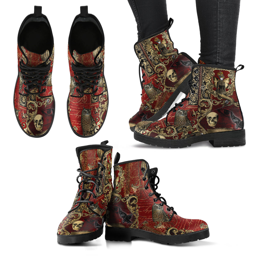 Steampunk Ephemera Blood Red Gothic Horror Combat Boots (REGSH1)