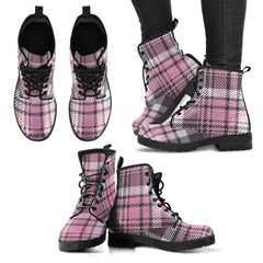 Pink Tartan Lace Up Combat Boots (RE101)