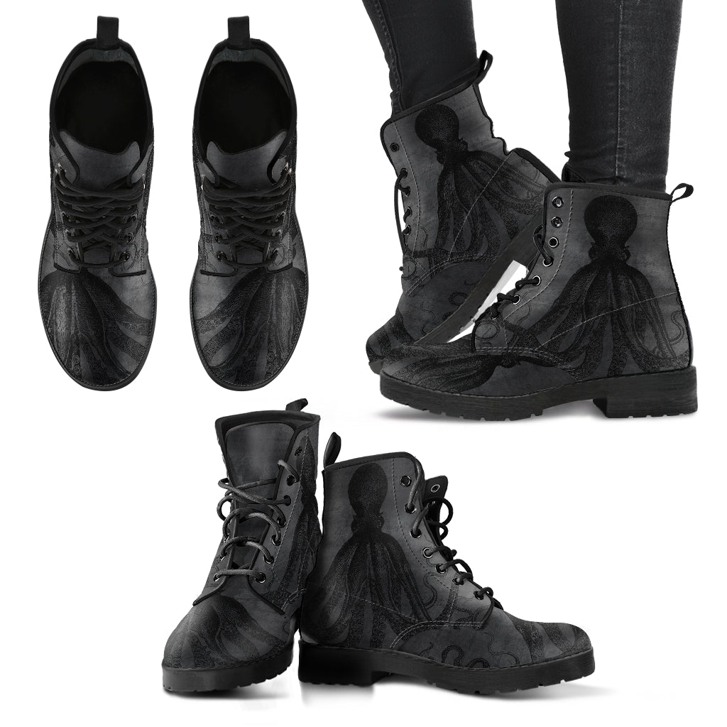 Cthullu Steampunk Vegan Leather Combat Boots (REG62a)