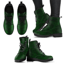 Load image into Gallery viewer, Bottle Green Damask Print Vegan Leather Combat Boots (REG38)
