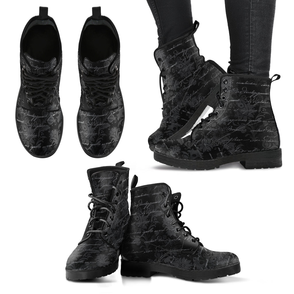 Gothic Writing Vegan Leather Combat Boots (REG47)