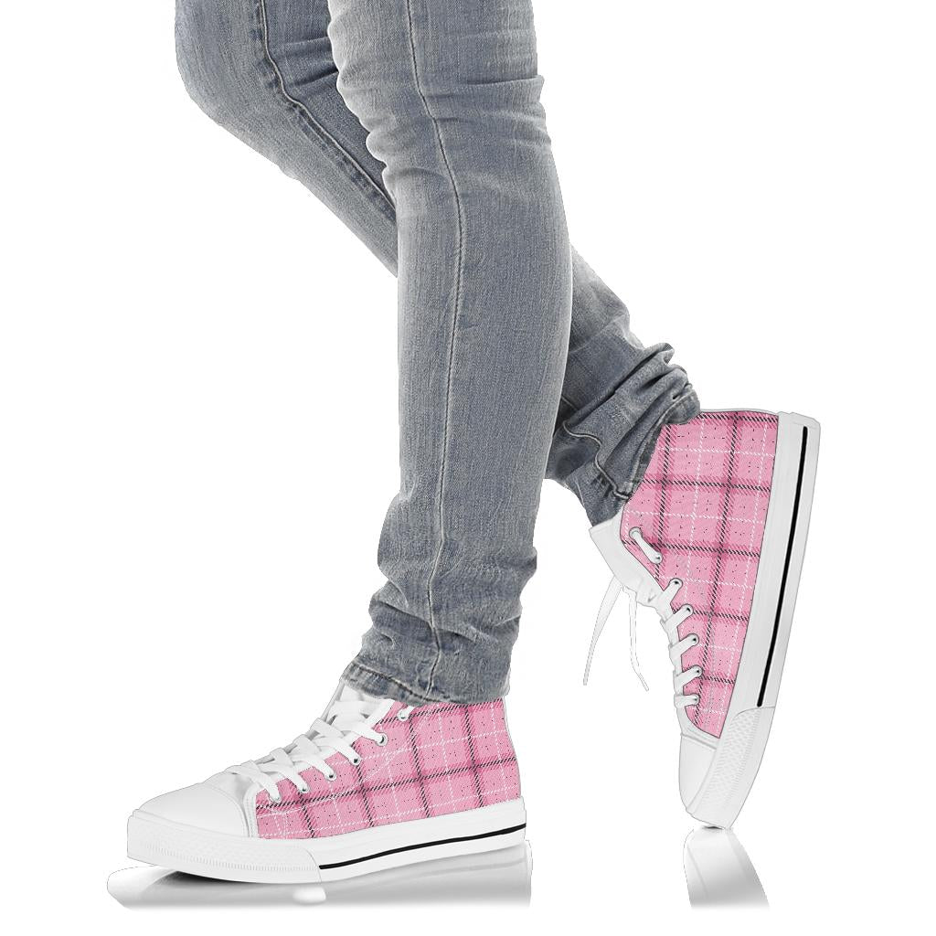 Pink Tartan Black Sole High top Sneakers (EL24)
