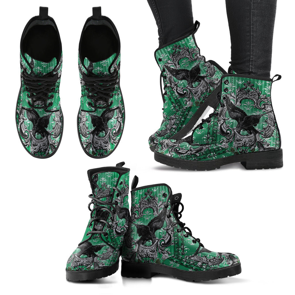 Gothic Raven Green Vegan Leather Combat Boots (REG60))