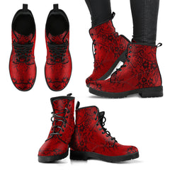 Red and Black Lace Print Lace Up Combat Boots (REG 25)