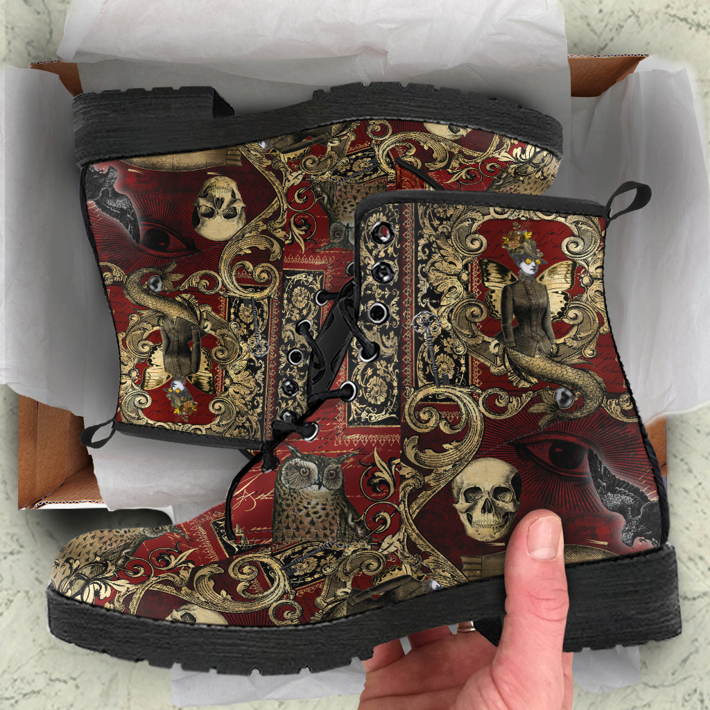 Steampunk Ephemera Blood Red Gothic Horror Combat Boots (REGSH1)