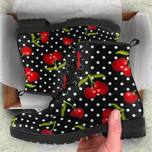 Load image into Gallery viewer, Rockabilly Cherries Vegan Leather Combat Boots (REG30)
