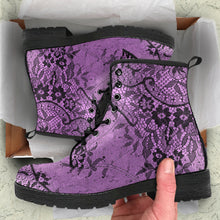 Load image into Gallery viewer, Pink and Black Lace Vegan Leather Combat Boots (REG23)
