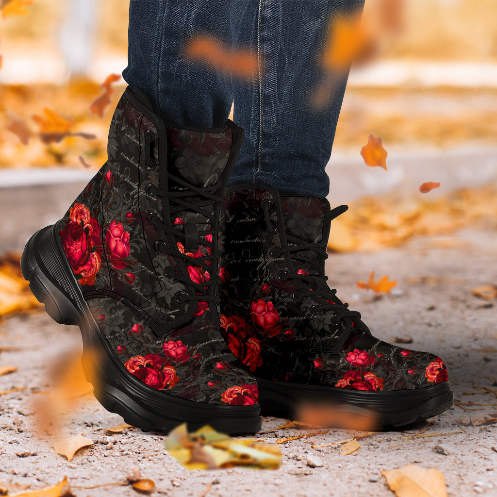 Red Roses and Writing Chunky Boots (REG45)