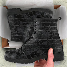Load image into Gallery viewer, Gothic Writing Vegan Leather Combat Boots (REG47)
