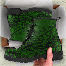 Load image into Gallery viewer, Gothic Green Lace Print Vegan Leather Combat Boots (REG82)
