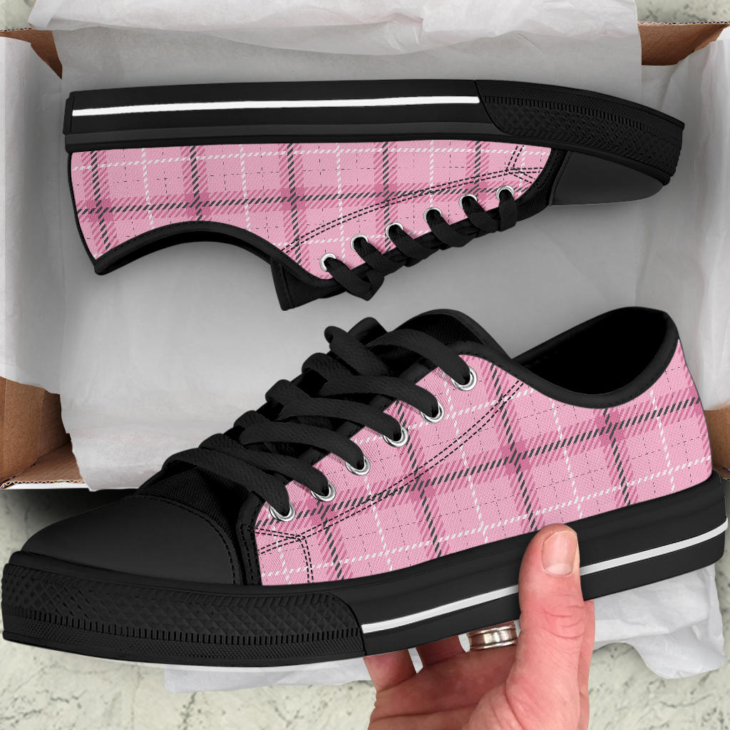 Pink Tartan Black Sole High top Sneakers (EL24)