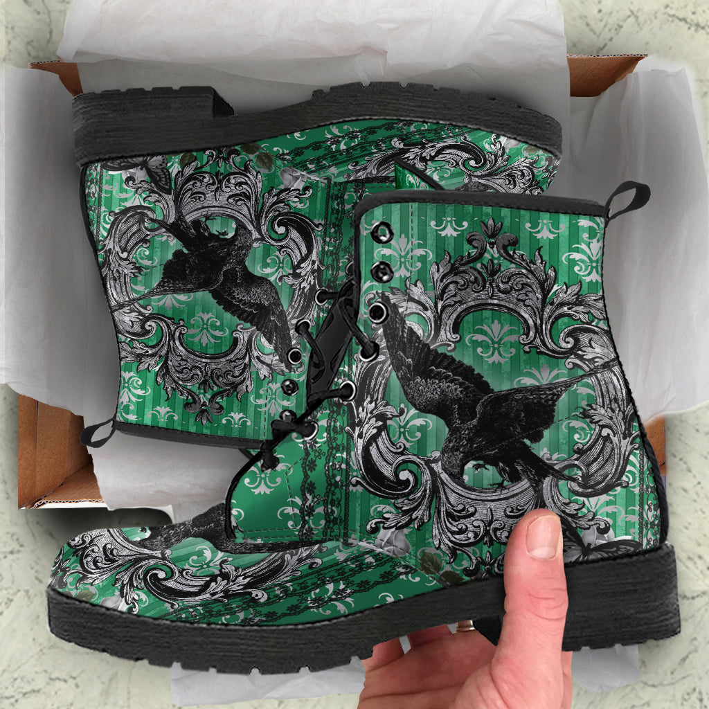 Gothic Raven Green Vegan Leather Combat Boots (REG60))