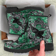 Load image into Gallery viewer, Gothic Raven Green Vegan Leather Combat Boots (REG60))
