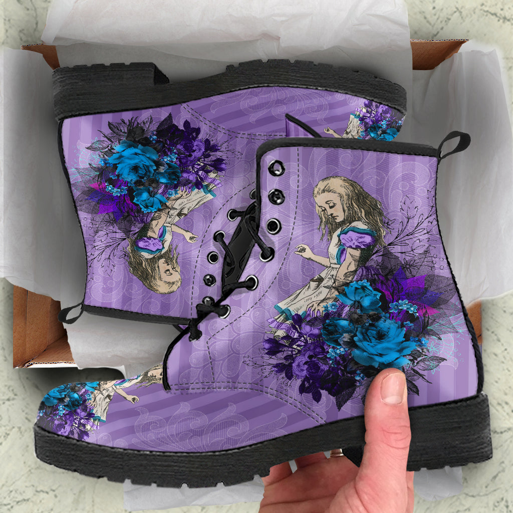 Alice in Wonderland Purple Vegan Leather Combat Boots (REG54)