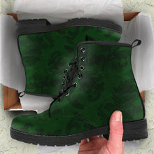 Load image into Gallery viewer, Bottle Green Damask Print Vegan Leather Combat Boots (REG38)
