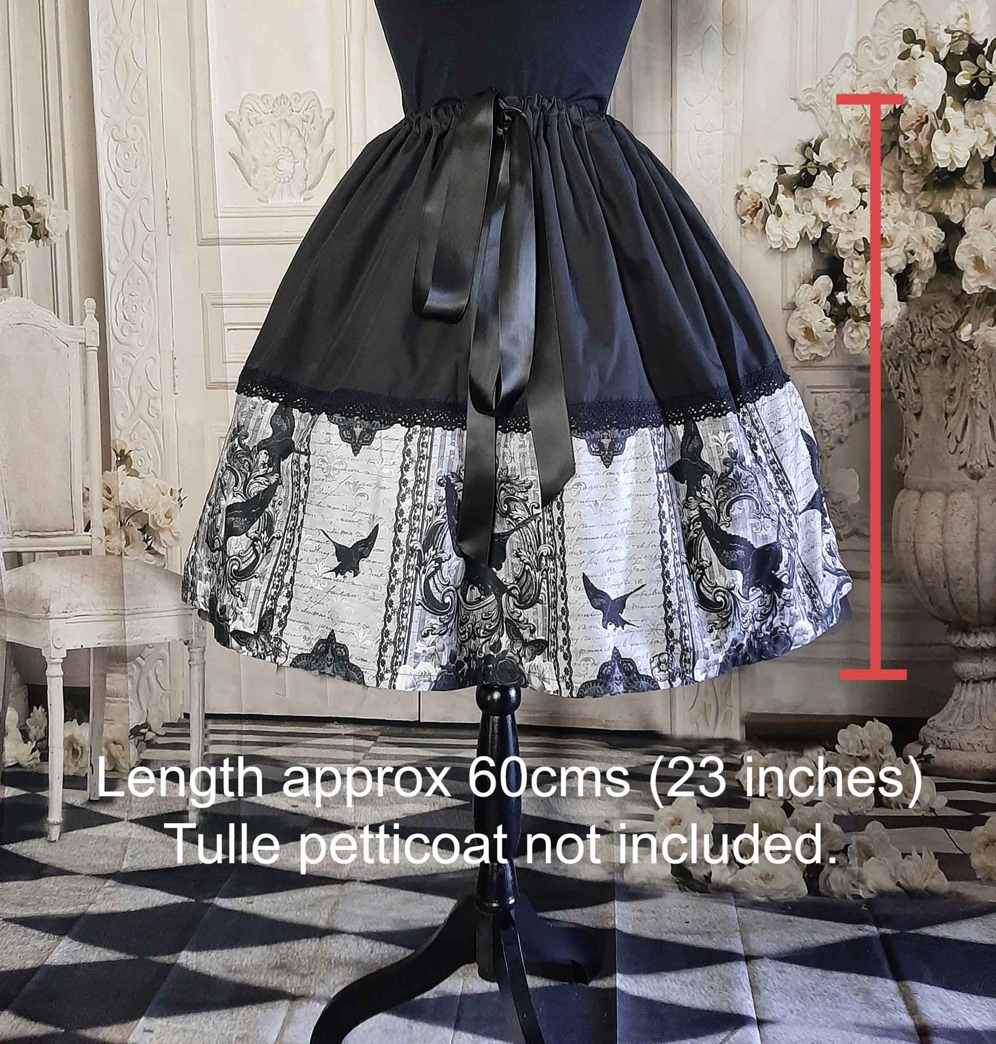 The Raven Gothic Rockabilly Full Skirt  - 50's Style Costume Skirt - Halloween Raven Costume