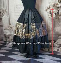 Load image into Gallery viewer, Steampunk Gothic Horror Rockabilly Full Skirt - 50&#39;s Style Costume Skirt - Owl and Raven Golden Steampunk Design
