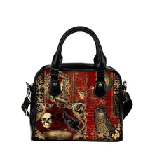 Steampunk Patchwork Dark Academia Blood Red Shopping Tote Bag - Gothic Steampunk Eco Tote (HBAB3)